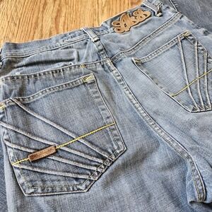 Y2K Akademiks Medium Wash Baggy Embroidered Grunge Jeans Size 32 x 30